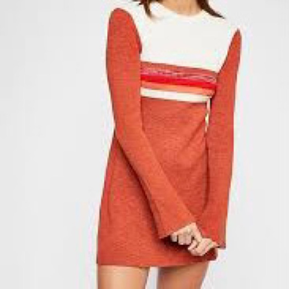 Free People Rust Color Block Retro  Swit Minidress Size Medium